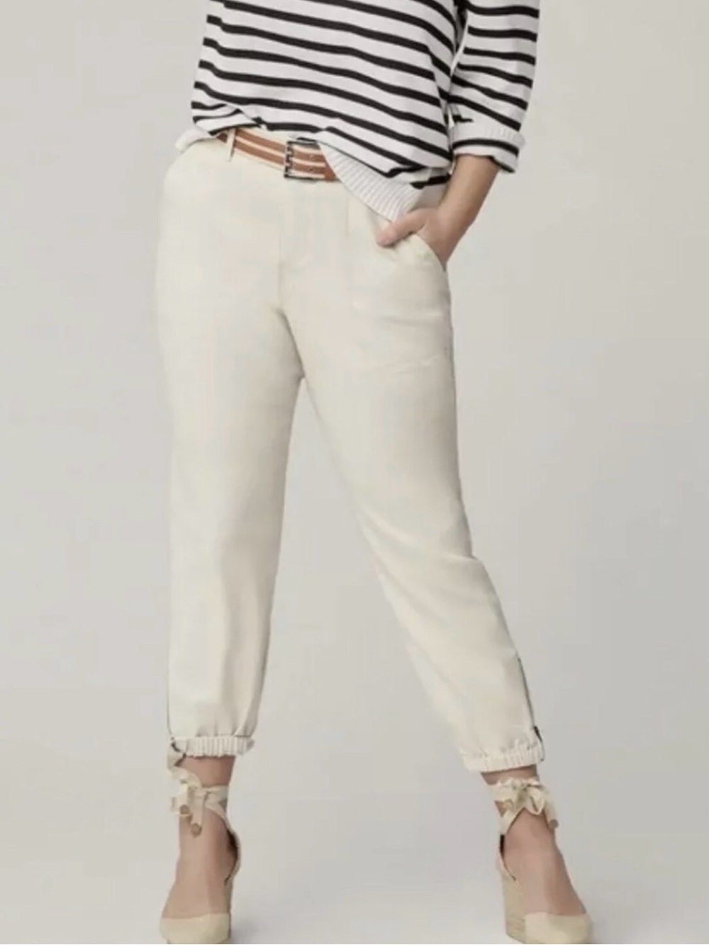 CAbi Cream Elastic Cuff Ankle Cotton Pants